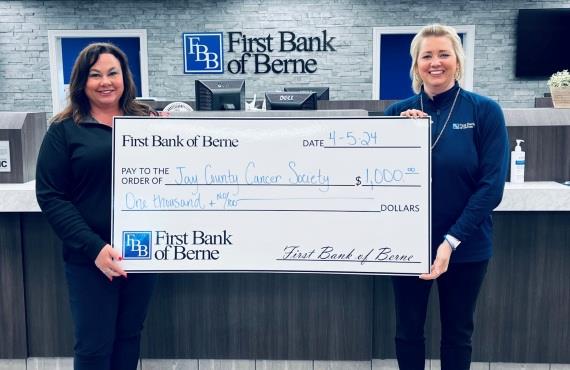 FIRST BANK OF BERNE DONATES TO Jay County Cancer Society